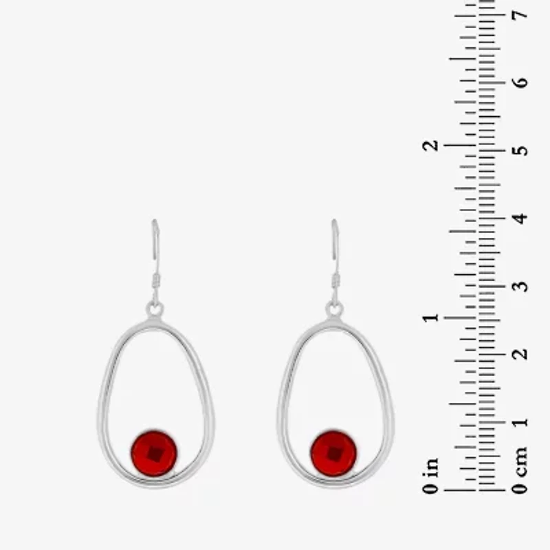 Womens Red Cubic Zirconia Sterling Silver Drop Earrings