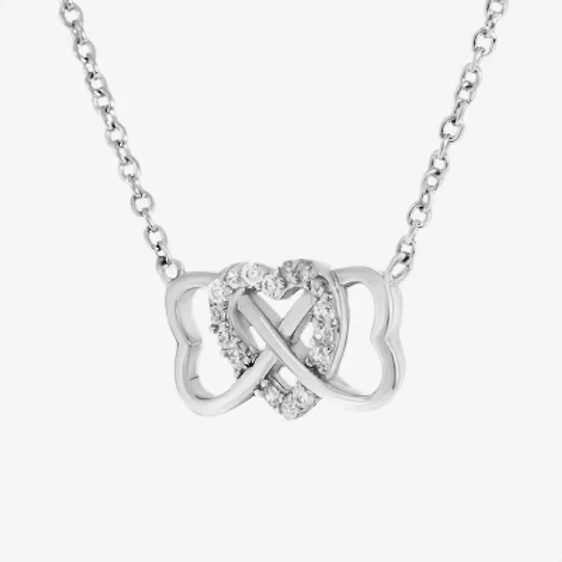 DiamonArt® Womens 1/3 CT. T.W. White Cubic Zirconia Sterling Silver Heart Pendant Necklace