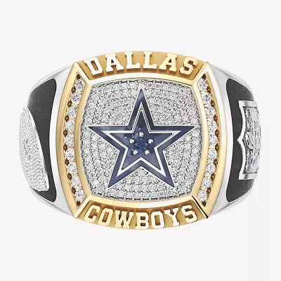 True Fans Fine Jewelry Dallas Cowboys Mens 1/2 CT. Natural White Diamond 10K Two Tone Gold Star Fashion Ring