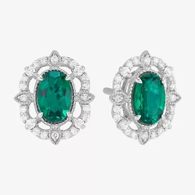 Limited Quantities! 1/6 CT. T.W. Lab Created Green Emerald 14K White Gold 11mm Stud Earrings