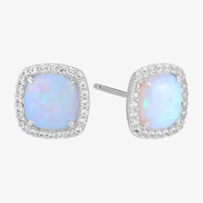 Limited Quantities! Lab Created White Opal Sterling Silver 9.5mm Cushion Stud Earrings