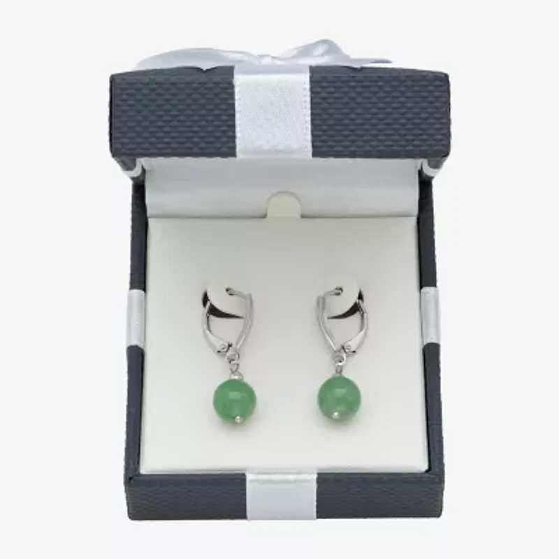 Womens Genuine Green Jade Cultured Freshwater Pearl Sterling Silver Drop Earrings