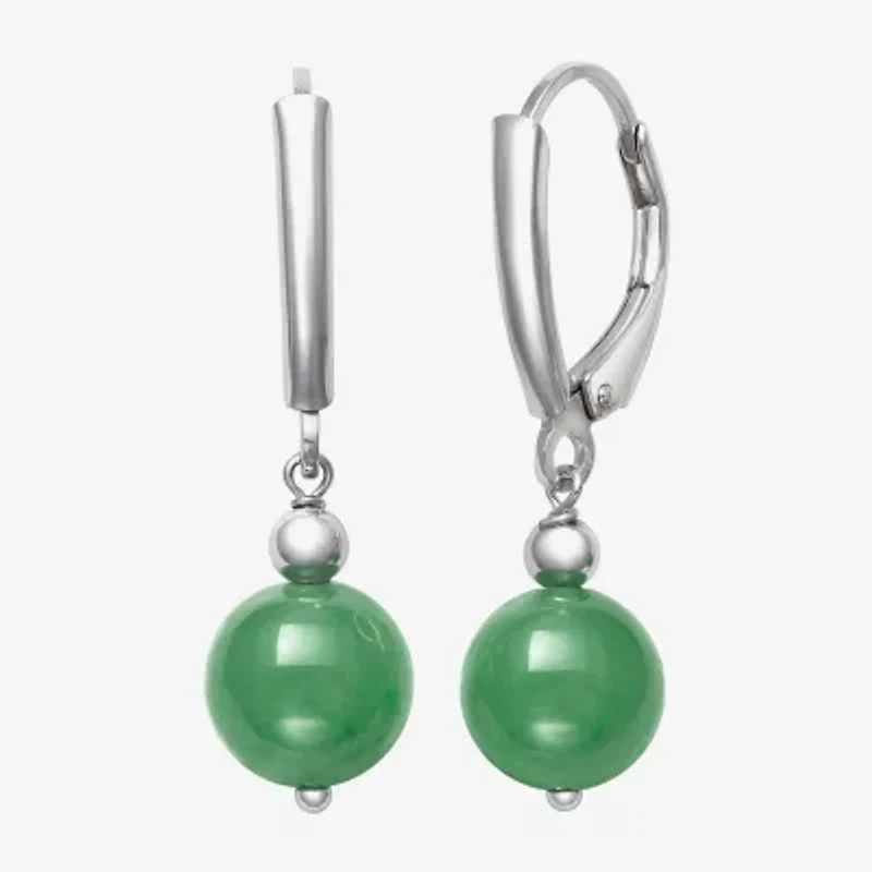 Womens Genuine Green Jade Cultured Freshwater Pearl Sterling Silver Drop Earrings
