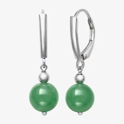 Womens Genuine Green Jade Cultured Freshwater Pearl Sterling Silver Drop Earrings