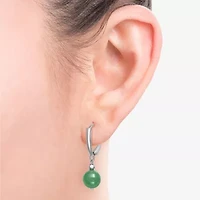 Womens Genuine Green Jade Cultured Freshwater Pearl Sterling Silver Drop Earrings