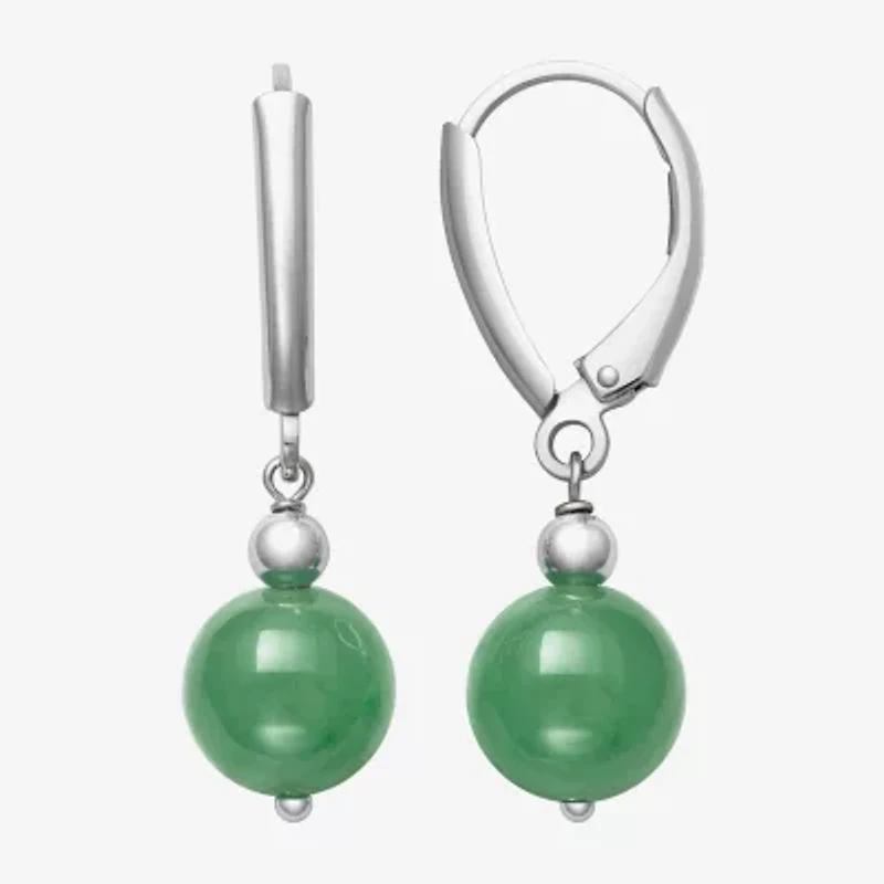 Womens Genuine Green Jade Cultured Freshwater Pearl Sterling Silver Drop Earrings