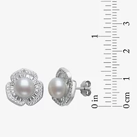 Womens White Cultured Freshwater Pearl Sterling Silver Flower Drop Earrings