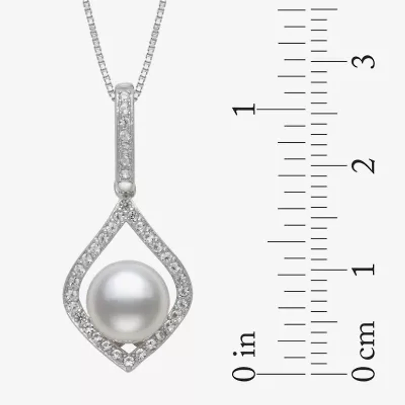 Womens White Cultured Freshwater Pearl Sterling Silver Diamond Pear 18 Inch Pendant Necklace