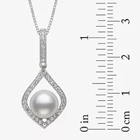 Womens White Cultured Freshwater Pearl Sterling Silver Diamond Pear 18 Inch Pendant Necklace