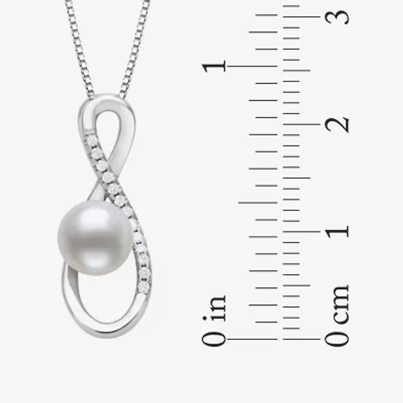 Womens White Cultured Freshwater Pearl Sterling Silver Infinity 18 Inch Pendant Necklace
