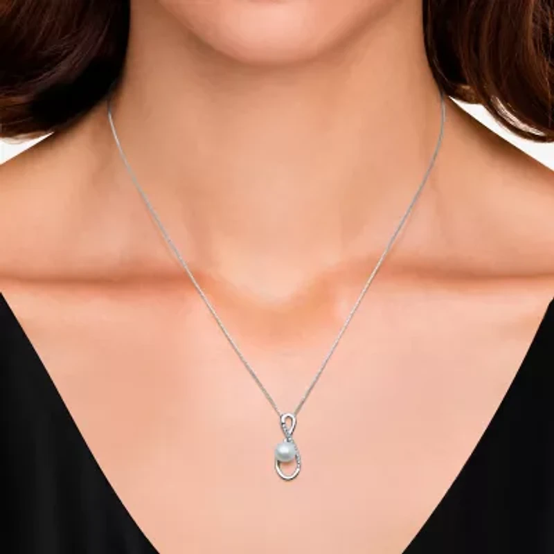 Womens White Cultured Freshwater Pearl Sterling Silver Infinity 18 Inch Pendant Necklace