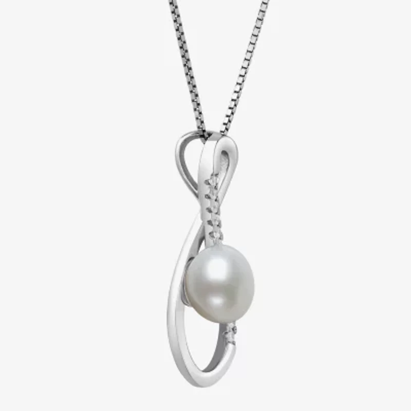 Womens White Cultured Freshwater Pearl Sterling Silver Infinity 18 Inch Pendant Necklace