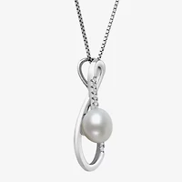 Womens White Cultured Freshwater Pearl Sterling Silver Infinity 18 Inch Pendant Necklace