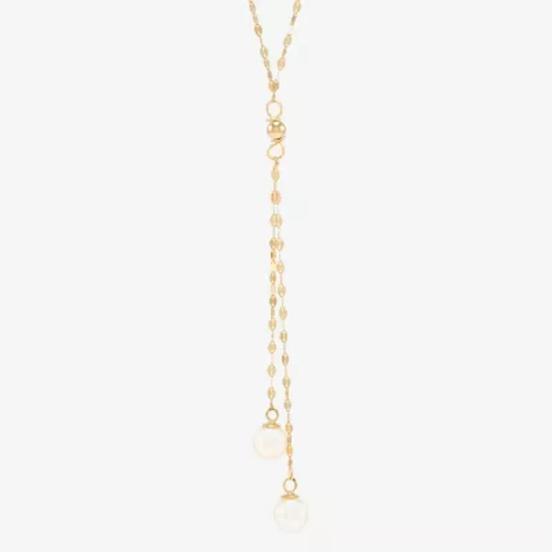 Womens White 10K Gold 17 Inch Y Necklace