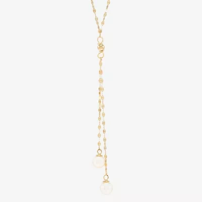 Womens White 10K Gold 17 Inch Y Necklace