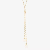 Womens White 10K Gold 17 Inch Y Necklace
