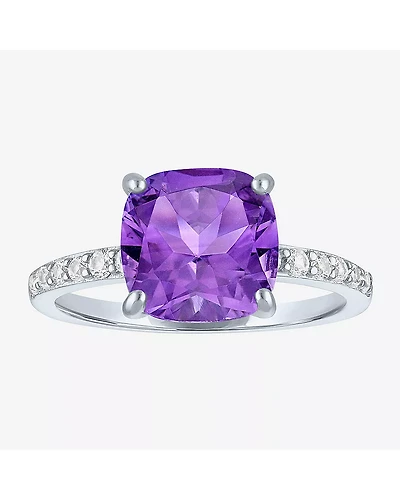 Womens Lab Created Gemstone Sterling Silver Side Stone Solitaire Cushion Cocktail Ring