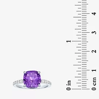 Womens Lab Created Gemstone Sterling Silver Side Stone Solitaire Cushion Cocktail Ring