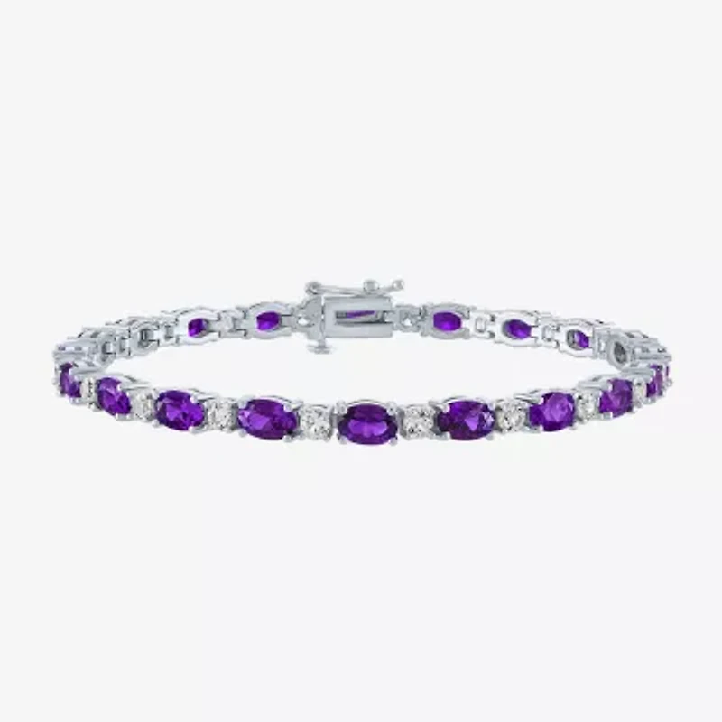 Gemstone Sterling Silver Oval 7.5 Inch Tennis Bracelet