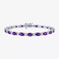 Gemstone Sterling Silver Oval 7.5 Inch Tennis Bracelet