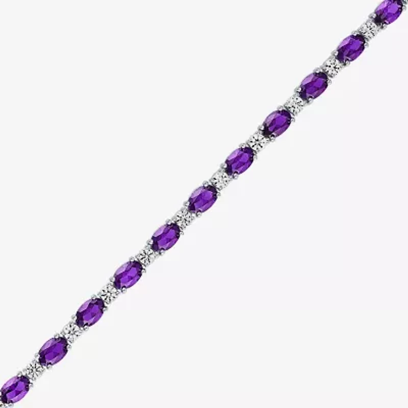 Gemstone Sterling Silver Oval 7.5 Inch Tennis Bracelet