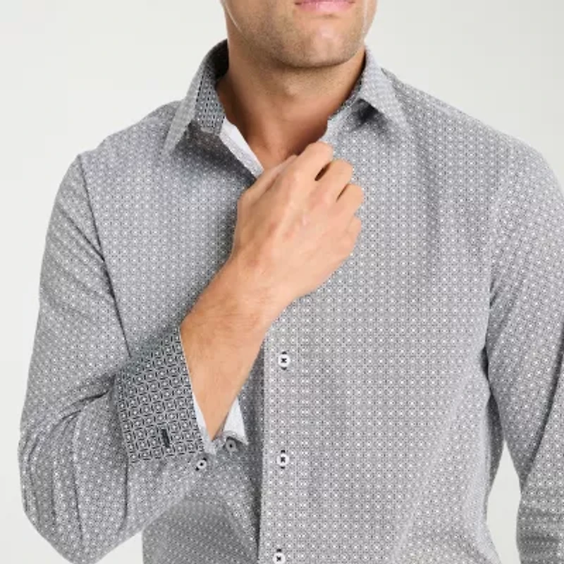 Nick Graham Mens Spread Collar Long Sleeve Shirt + Tie Set Fitted