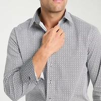 Nick Graham Mens Spread Collar Long Sleeve Shirt + Tie Set Fitted