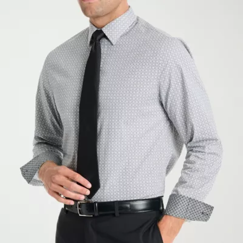 Nick Graham Mens Spread Collar Long Sleeve Shirt + Tie Set Fitted