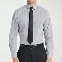 Nick Graham Mens Spread Collar Long Sleeve Shirt + Tie Set Fitted