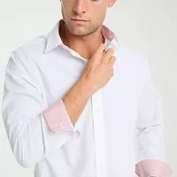 Nick Graham Mens Spread Collar Long Sleeve Shirt + Tie Set Fitted