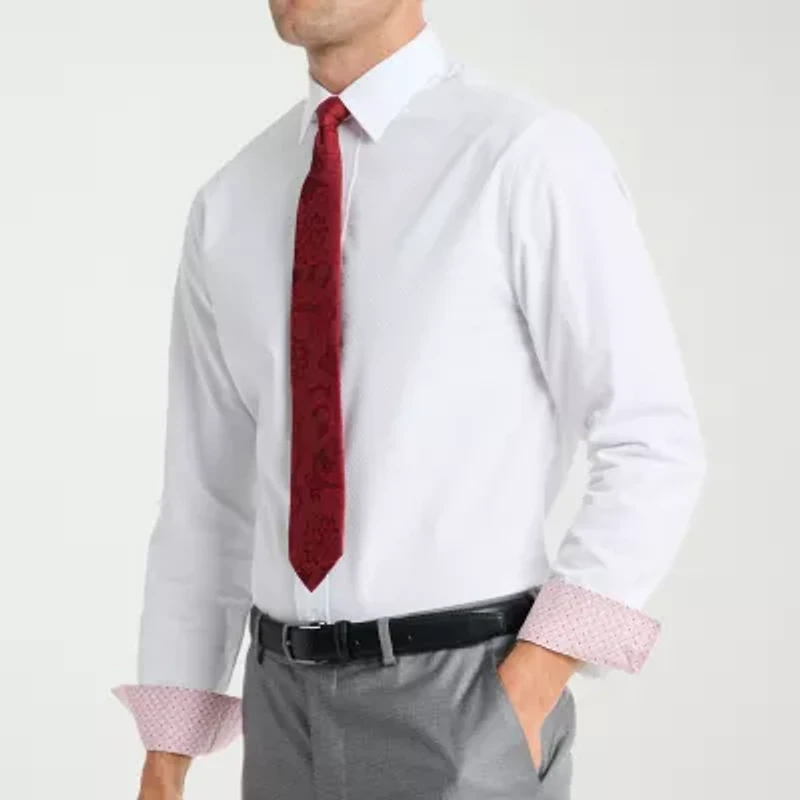 Nick Graham Mens Spread Collar Long Sleeve Shirt + Tie Set Fitted