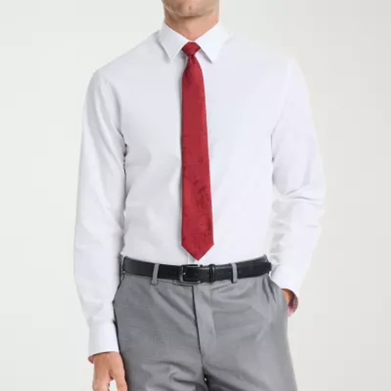 Nick Graham Mens Spread Collar Long Sleeve Shirt + Tie Set Fitted