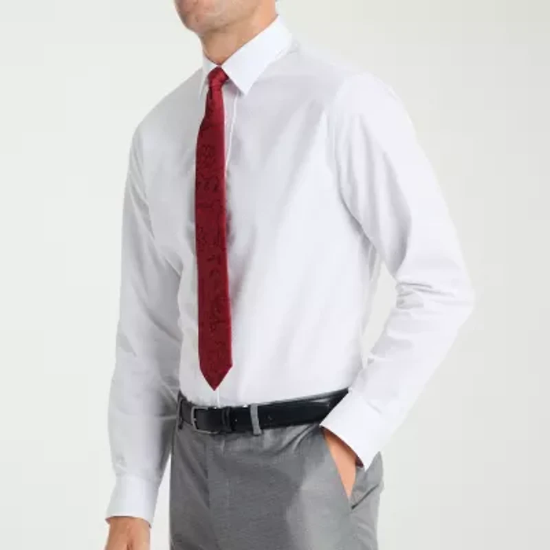 Nick Graham Mens Spread Collar Long Sleeve Shirt + Tie Set Fitted