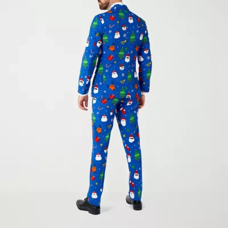 OppoSuits Mens Christmas Festivity Blue 3-pc Suit