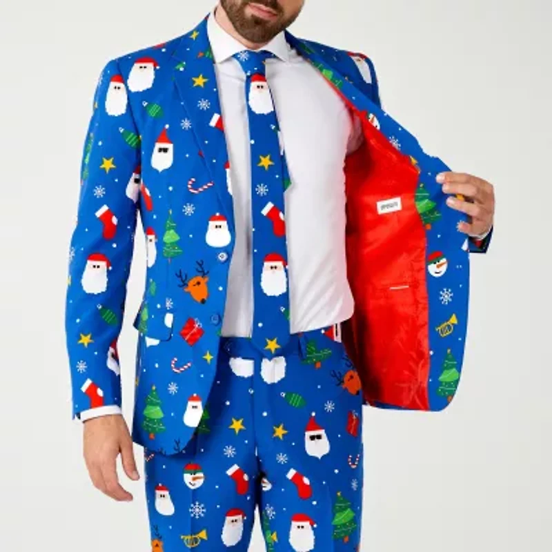 OppoSuits Mens Christmas Festivity Blue 3-pc Suit
