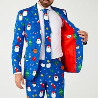 OppoSuits Mens Christmas Festivity Blue 3-pc Suit