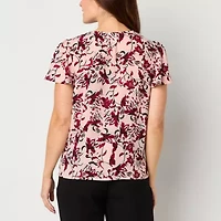 Liz Claiborne Womens Round Neck Short Sleeve Blouse