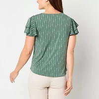 Liz Claiborne Womens Crew Neck Short Sleeve Blouse
