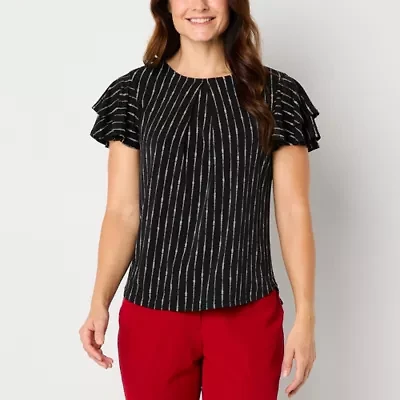 Liz Claiborne Womens Crew Neck Short Sleeve Blouse