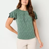Liz Claiborne Womens Crew Neck Short Sleeve Blouse