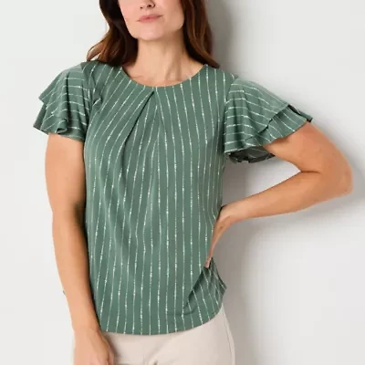 Liz Claiborne Womens Crew Neck Short Sleeve Blouse