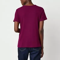 Liz Claiborne Womens Keyhole Neck Short Sleeve Blouse