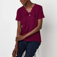 Liz Claiborne Womens Keyhole Neck Short Sleeve Blouse