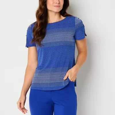 Liz Claiborne Womens Easy-on + Easy-off Round Neck Short Sleeve Adaptive Blouse