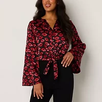 Bold Elements Womens V Neck Long Sleeve Satin Blouse