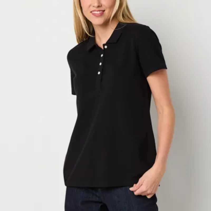 St. John's Bay Womens Adaptive Short Sleeve Easy-on + Easy-off Polo Shirt