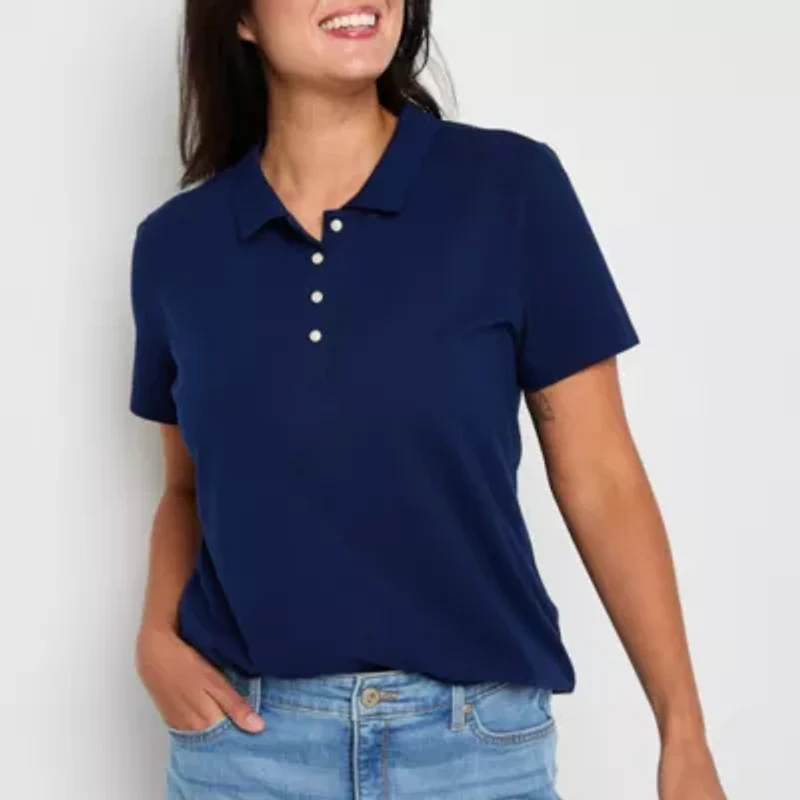 St. John's Bay Womens Adaptive Short Sleeve Easy-on + Easy-off Polo Shirt