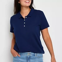 St. John's Bay Womens Adaptive Short Sleeve Easy-on + Easy-off Polo Shirt