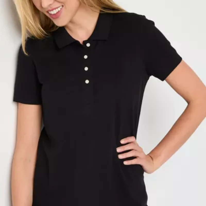 St. John's Bay Womens Adaptive Short Sleeve Easy-on + Easy-off Polo Shirt
