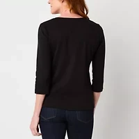 St. John's Bay Womens V Neck 3/4 Sleeve T-Shirt